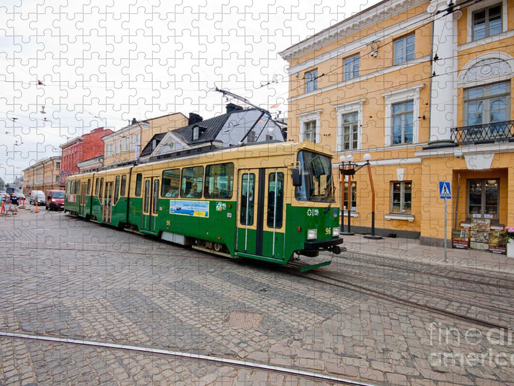 Street Car Jigsaw Puzzle featuring the photograph Tram on Helsinki Street by Thomas Marchessault