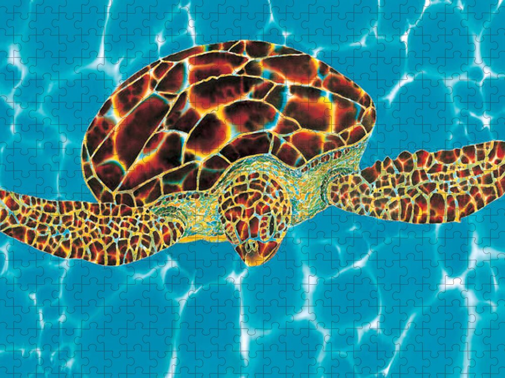 Sea Turtle Jigsaw Puzzle featuring the painting Caribbean Sea Turtle by Daniel Jean-Baptiste