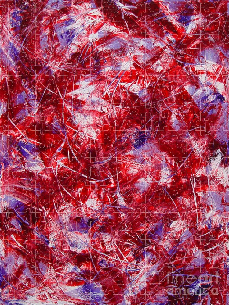 Abstract Jigsaw Puzzle featuring the painting Transitions with White Red and Violet by Dean Triolo