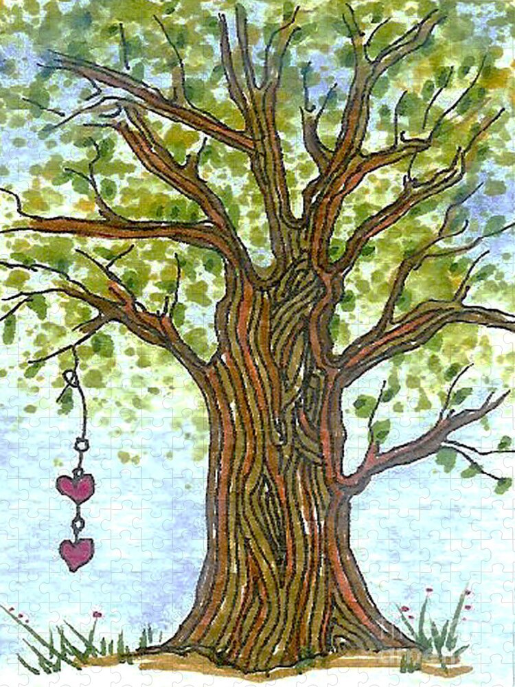 Tree Jigsaw Puzzle featuring the mixed media Tree with hearts by Ruth Dailey