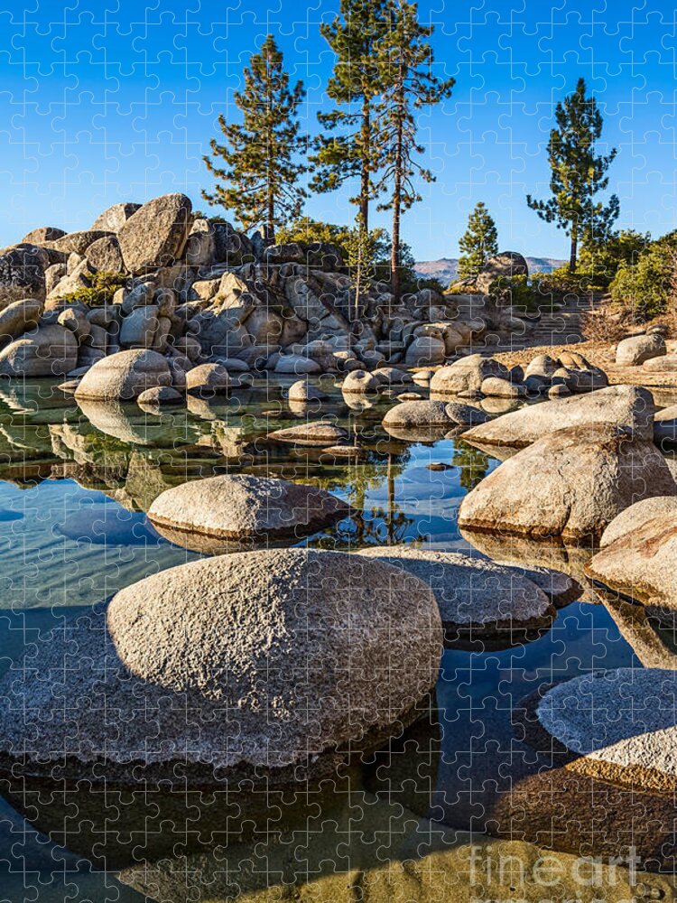 Sand Harbor Jigsaw Puzzle featuring the photograph Trees and Rocks by Jamie Pham