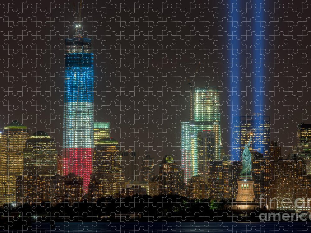 Clarence Holmes Jigsaw Puzzle featuring the photograph Tribute in Light XIII by Clarence Holmes