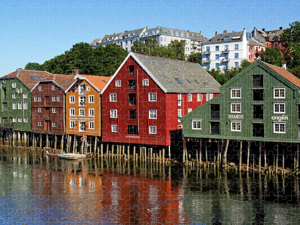 In A Row Jigsaw Puzzle featuring the photograph Trondheim City, Norway by Andrea Pistolesi