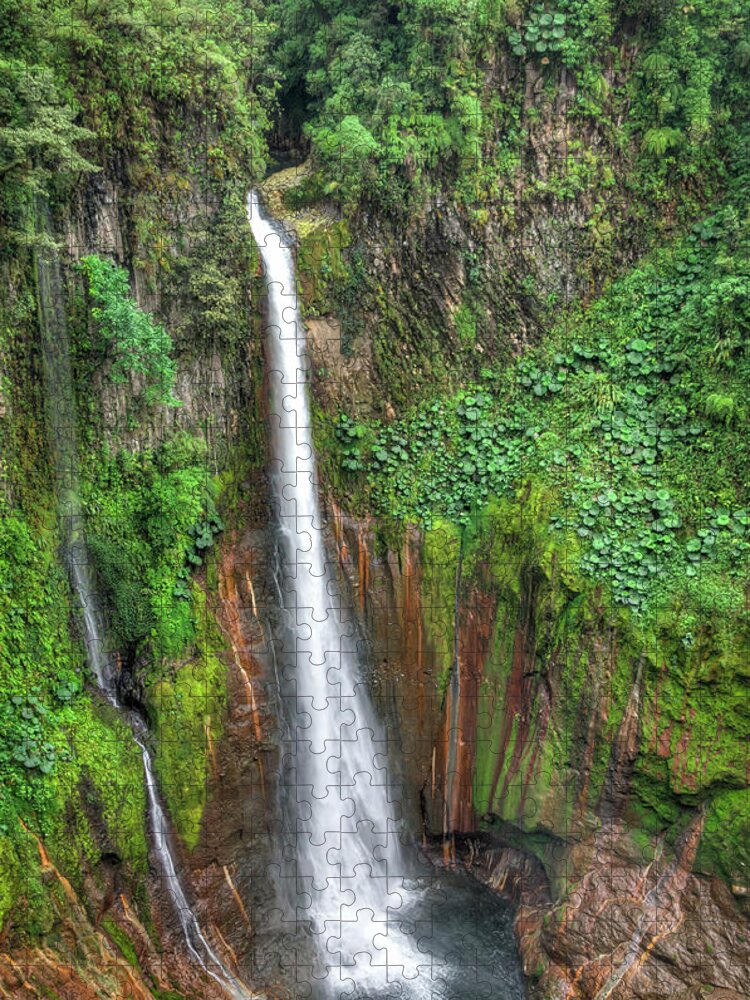 Tropical Rainforest Jigsaw Puzzle featuring the photograph Tropical Waterfall In Volcanic Crater by Ogphoto
