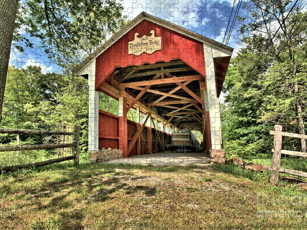 Covered Bridge Jigsaw Puzzle featuring the photograph Trostle Town Covered Bridge by Adam Jewell
