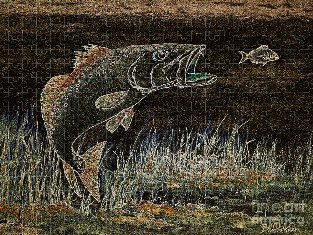 Trout Attack 3 In Brown and Gold Jigsaw Puzzle by Bill Holkham - Pixels