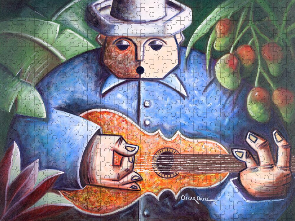 Puerto Rico Jigsaw Puzzle featuring the painting Trovador de mango bajito by Oscar Ortiz