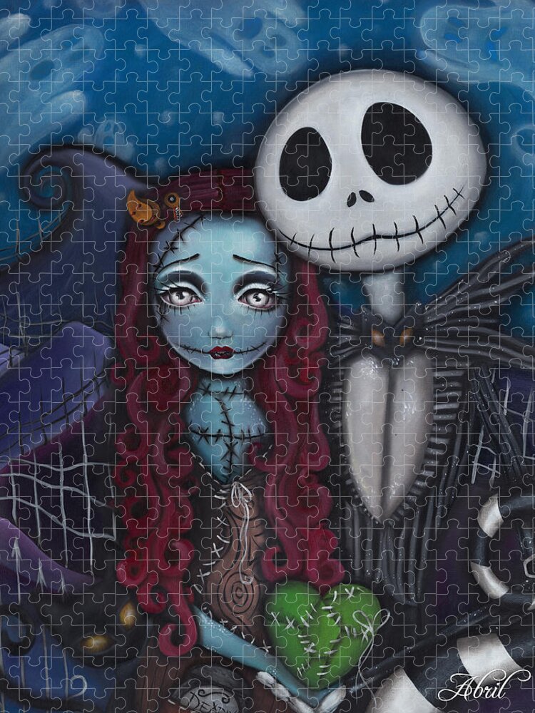 Nightmare Before Christmas Jigsaw Puzzle featuring the painting True Love by Abril Andrade