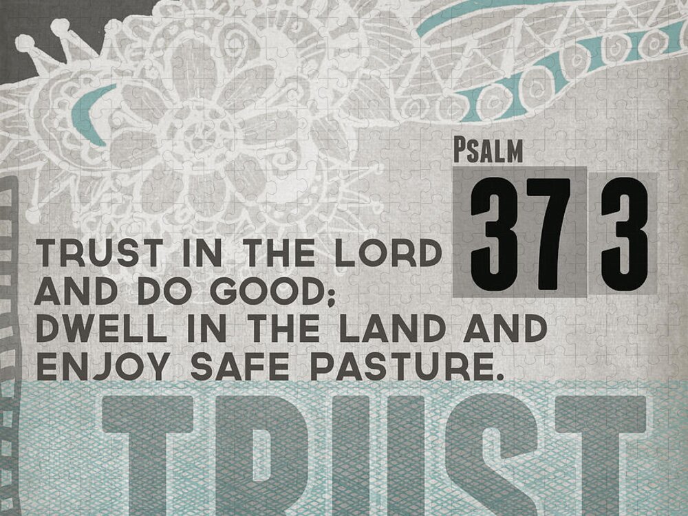 Psalm 37:3 Jigsaw Puzzle featuring the mixed media Trust In The Lord- Contemporary Christian Art by Linda Woods