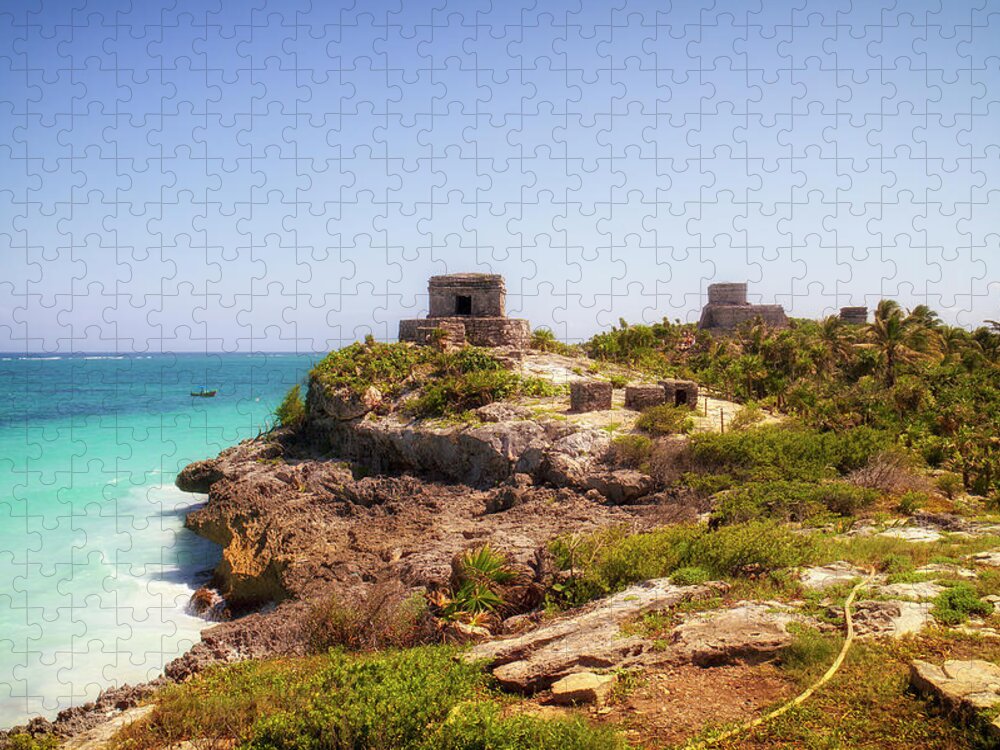 Water's Edge Jigsaw Puzzle featuring the photograph Tulum Temple by Aarstudio