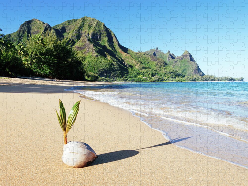 Tranquil Scene Jigsaw Puzzle featuring the photograph Tunnels Beach Kauai by M Swiet Productions