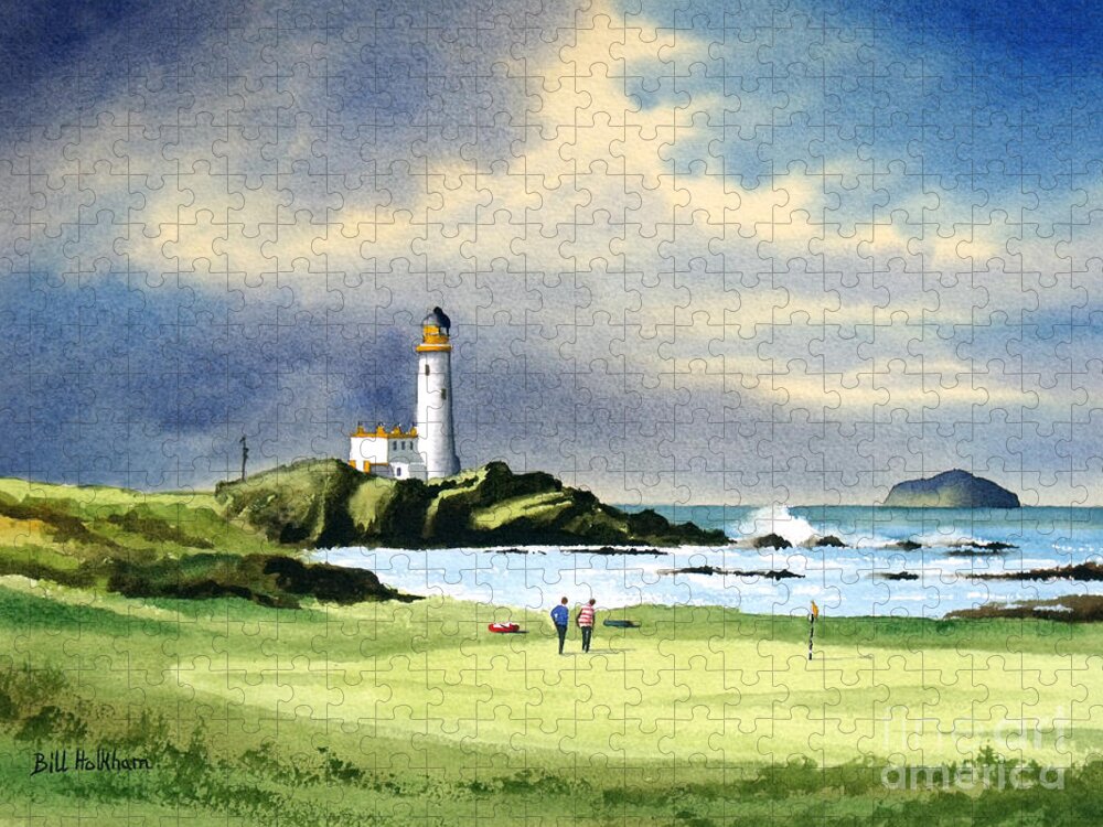 Turnberry Golf Course Jigsaw Puzzle featuring the painting Turnberry Golf Course Scotland 10th Green by Bill Holkham