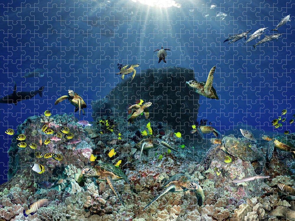 Marine Jigsaw Puzzle featuring the photograph Turtle pinnacle by Artesub