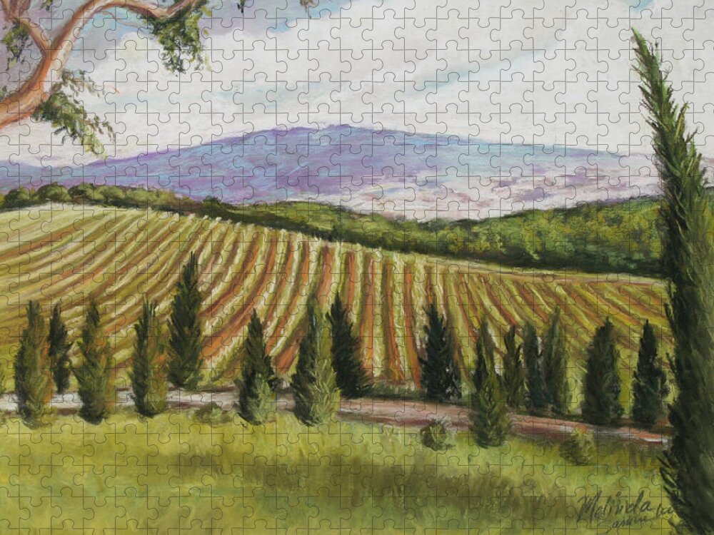 Tuscany Jigsaw Puzzle featuring the painting Tuscan Vineyard by Melinda Saminski