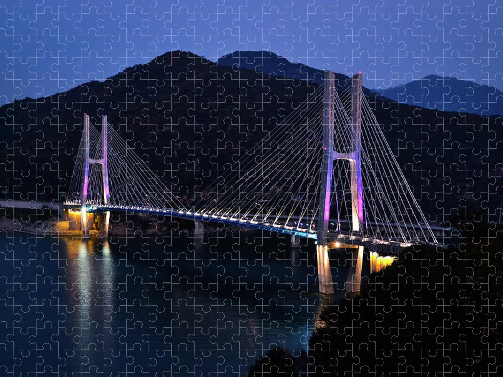 Tranquility Jigsaw Puzzle featuring the photograph Twilight Bridge by Amaya Williams
