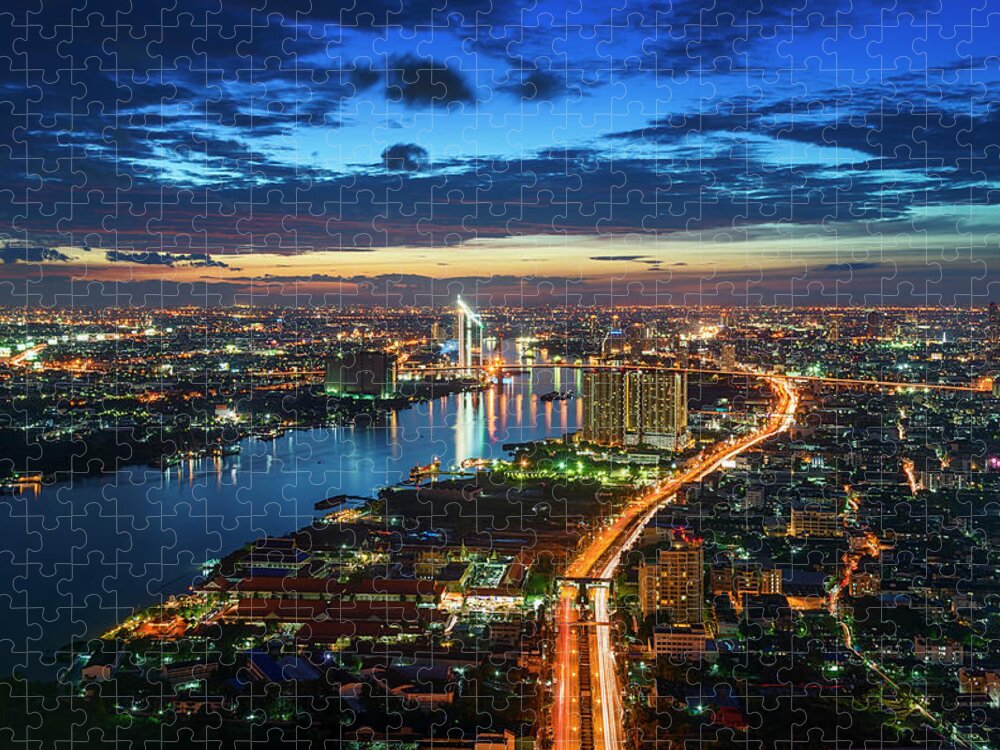 Built Structure Jigsaw Puzzle featuring the photograph Twilight Over Chao-phra-ya River by Atomiczen
