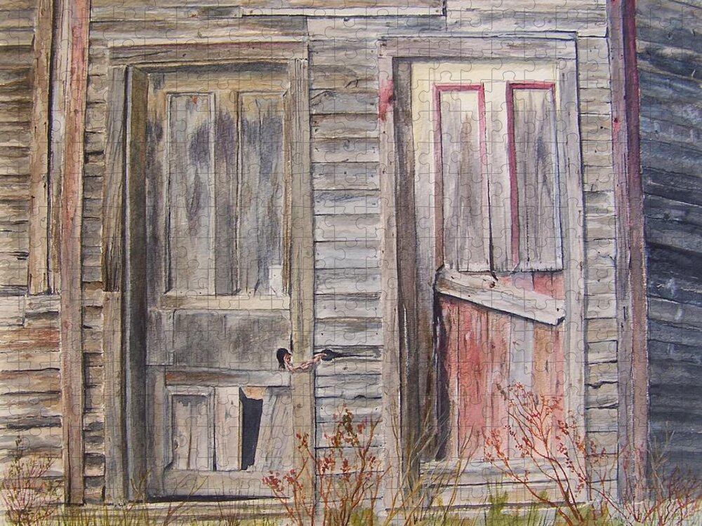 Doors Jigsaw Puzzle featuring the painting Twin Doors by Jackie Mueller-Jones
