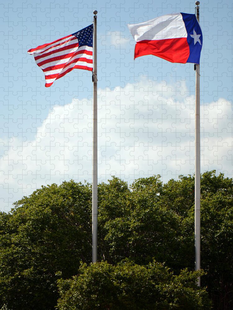 American Flag Jigsaw Puzzle featuring the photograph Two Flags in Texas by Connie Fox