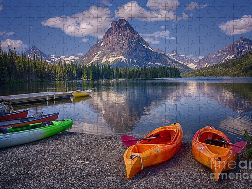 Kayak Jigsaw Puzzle featuring the photograph Two Medicine Lake Reflections by Priscilla Burgers