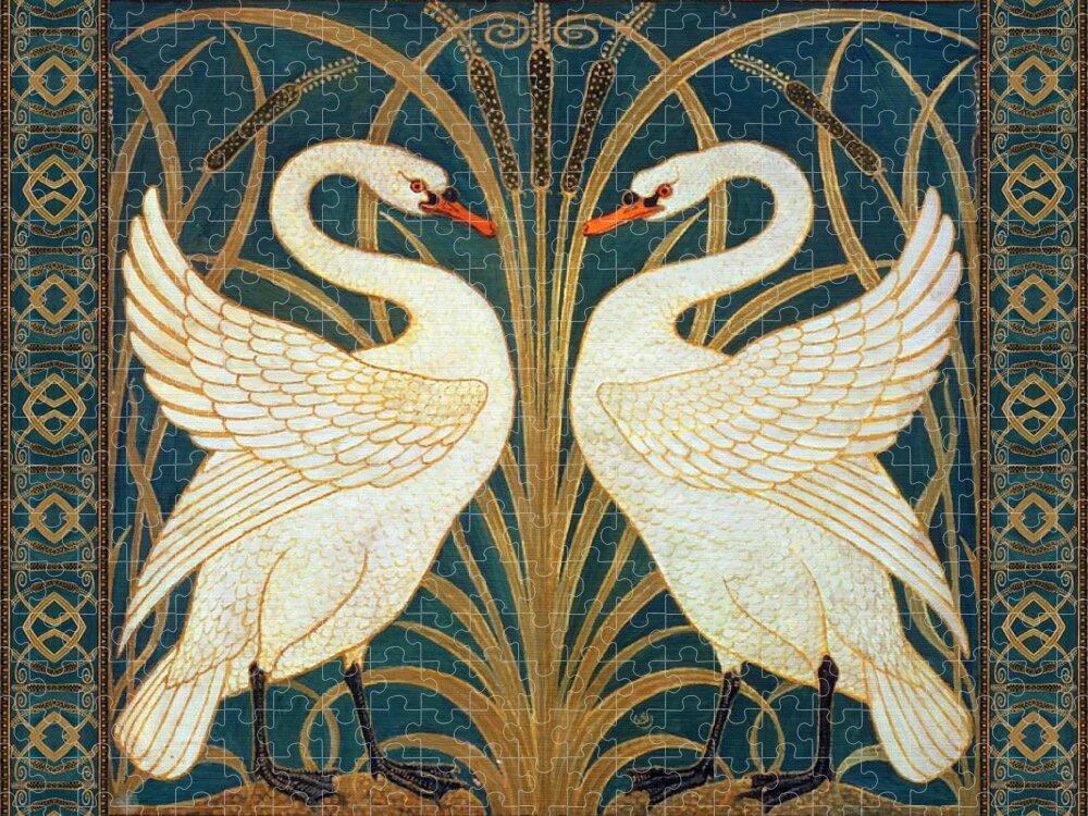 Walter Crane Jigsaw Puzzle featuring the painting Two Swans by Walter Crane