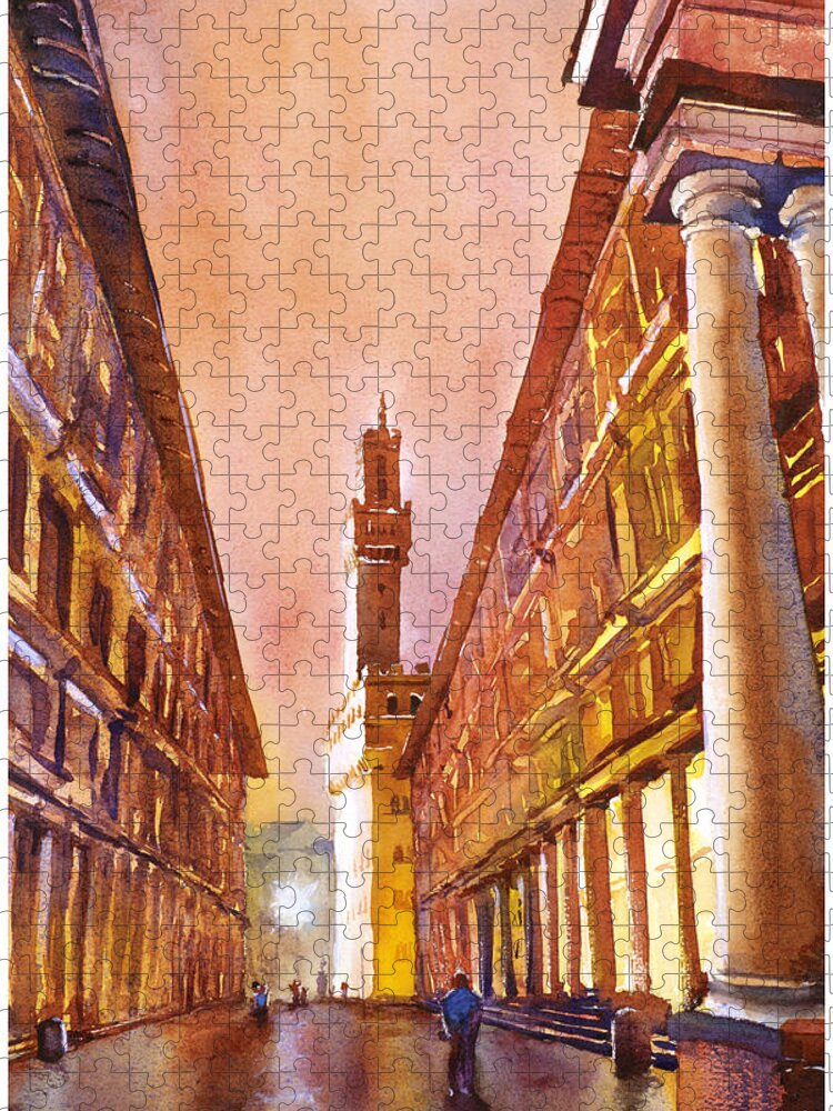 Uffizi Jigsaw Puzzle featuring the painting Uffizi- Florence by Ryan Fox