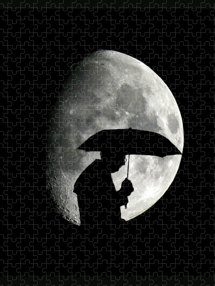 Moon Jigsaw Puzzle featuring the photograph Umbrella Man with Moon by Christopher McKenzie