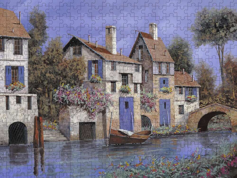 Stream Jigsaw Puzzle featuring the painting Un Borgo Tutto Blu by Guido Borelli