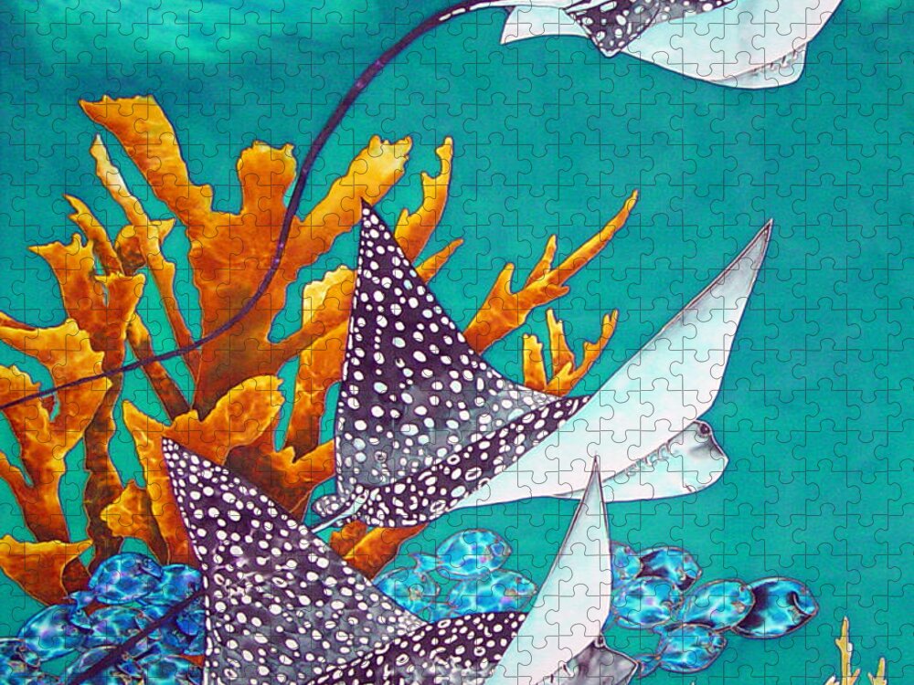 Eagle Ray Jigsaw Puzzle featuring the painting Under the Bahamian Sea by Daniel Jean-Baptiste