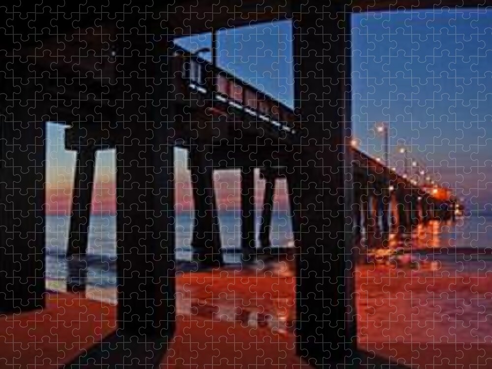 Palm Jigsaw Puzzle featuring the digital art Under The Gulf State Pier by Michael Thomas