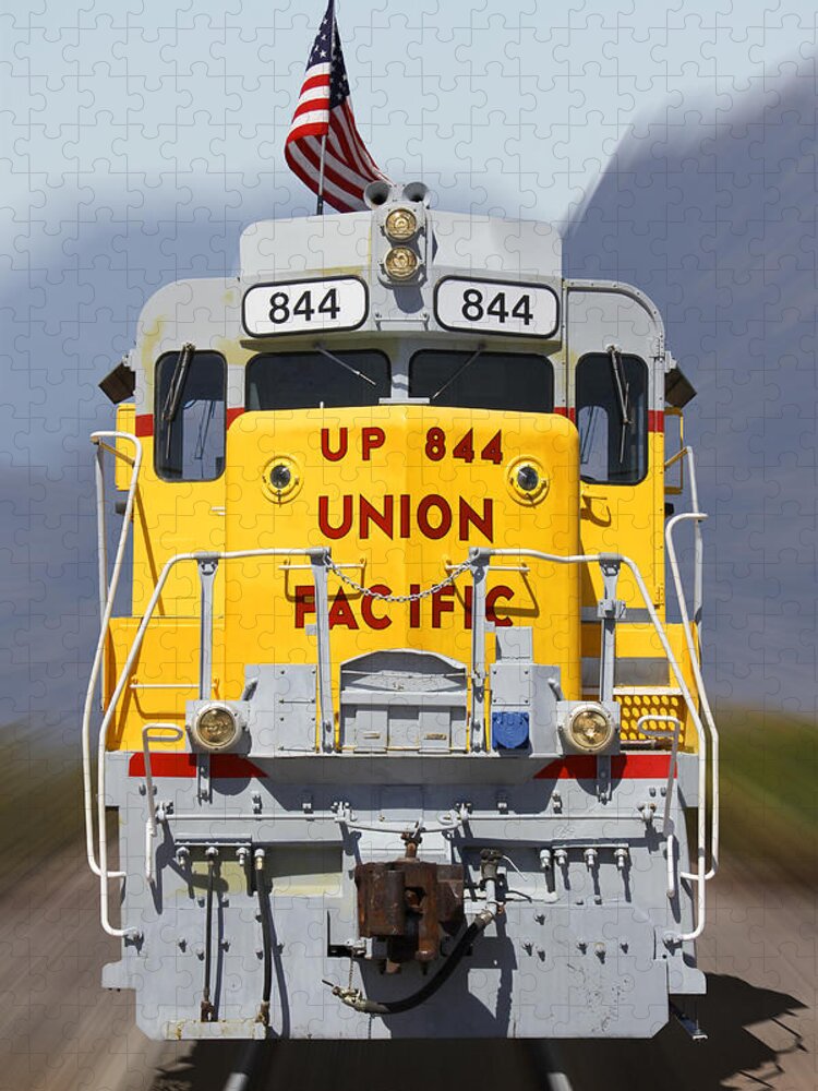 Transportation Jigsaw Puzzle featuring the photograph Union Pacific 844 on the Move by Mike McGlothlen