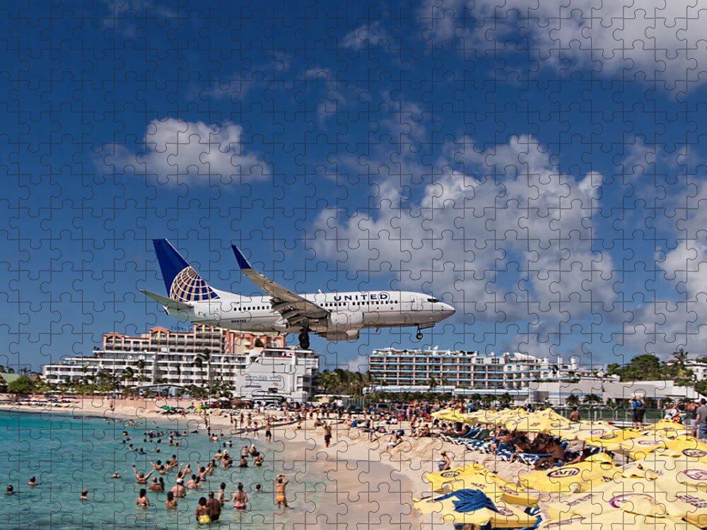 United Jigsaw Puzzle featuring the photograph United low approach St Maarten by David Gleeson