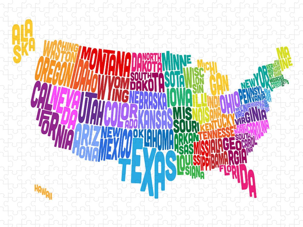 Usa Map Jigsaw Puzzle featuring the digital art United States Typography Text Map by Michael Tompsett