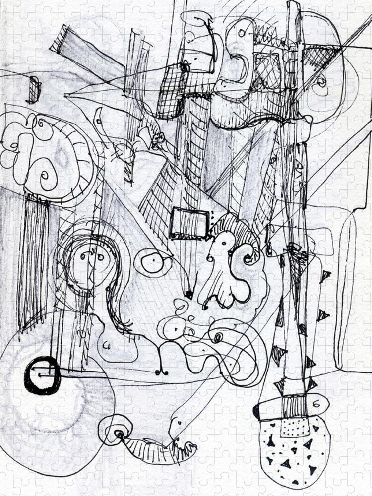 Minimal Jigsaw Puzzle featuring the drawing Steampunk - drawing 2 by Stephen Lucas