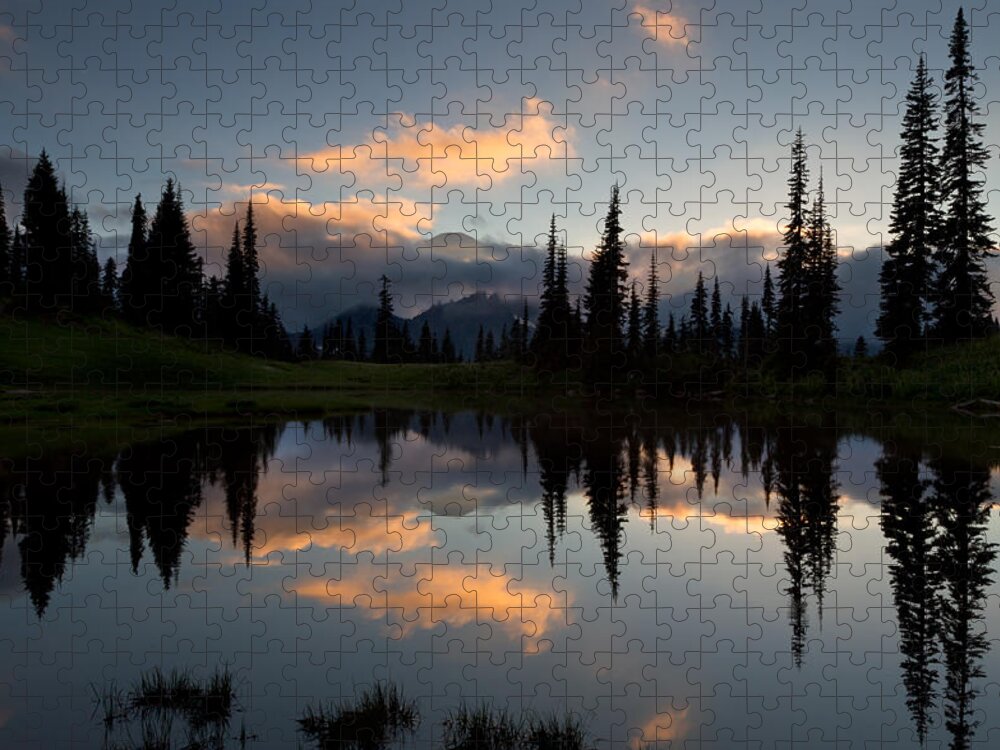 Cascade Range Jigsaw Puzzle featuring the photograph Upper Tipsoo Lake at Sunset by Michael Russell