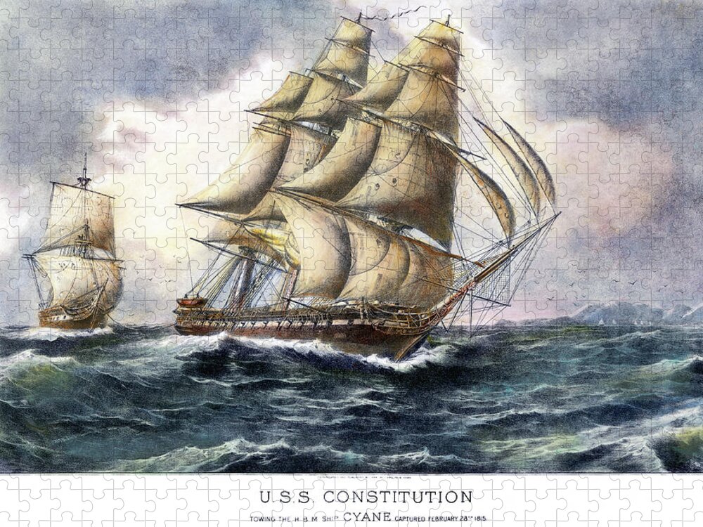 1815 Jigsaw Puzzle featuring the painting Uss Constitution, 1815 by Edward Mueller