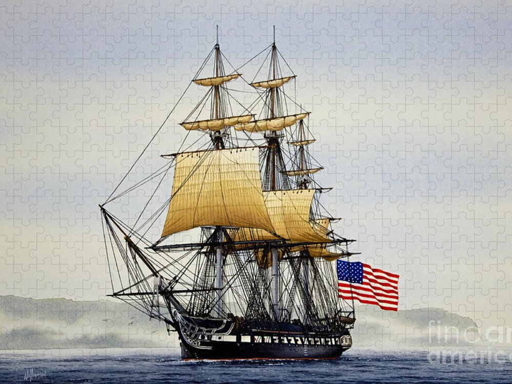 Tall Ship Jigsaw Puzzle featuring the painting Uss Constitution by James Williamson