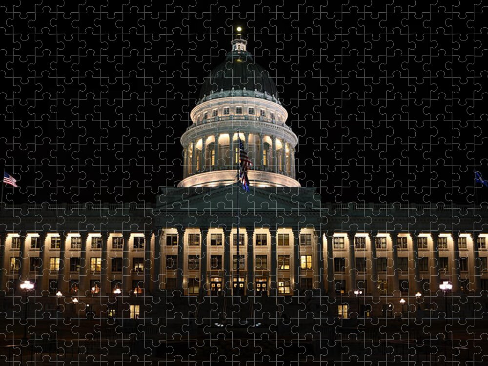 Architecture Jigsaw Puzzle featuring the photograph Utah State Capitol Front by David Andersen