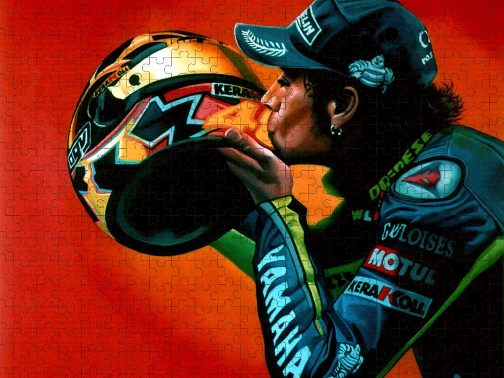Valentino Rossi Jigsaw Puzzle featuring the painting Valentino Rossi portrait by Paul Meijering