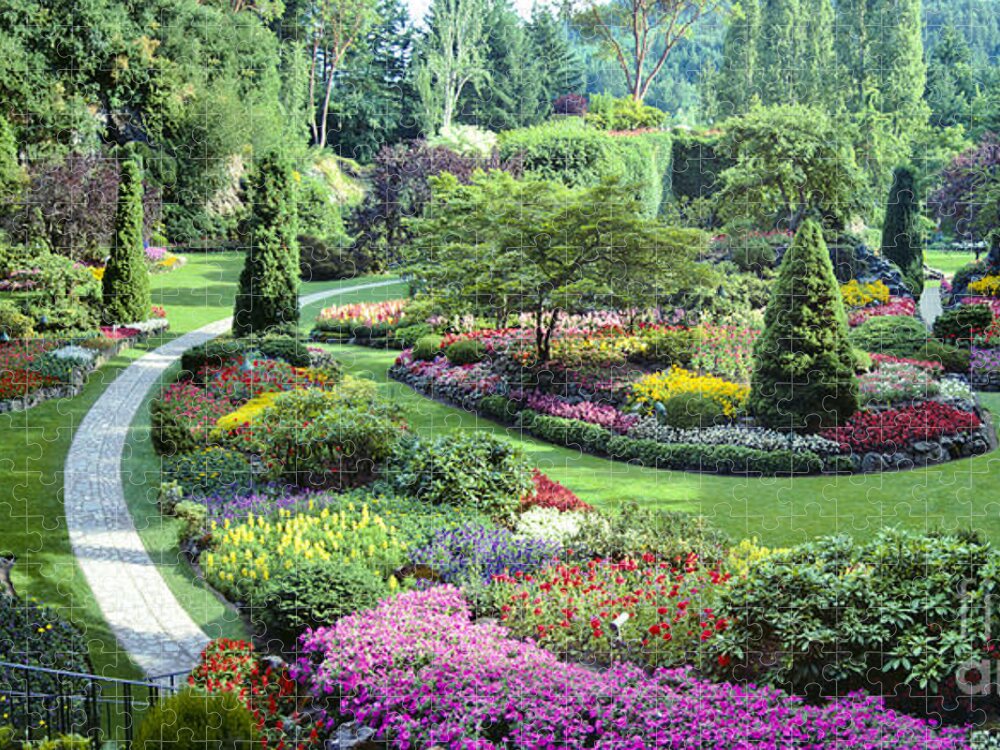 Vancouver Butchart Gardens Panorama Jigsaw Puzzle featuring the photograph Vancouver Butchart Gardens Panorama by David Zanzinger