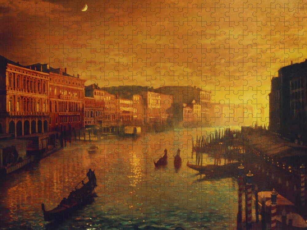 Venice Jigsaw Puzzle featuring the painting Venice from the Rialto Bridge by Blue Sky
