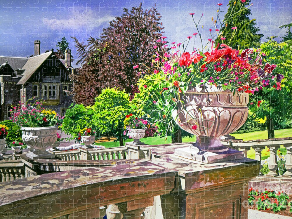 Gardens Jigsaw Puzzle featuring the painting Victoria - Hatley Castle by David Lloyd Glover