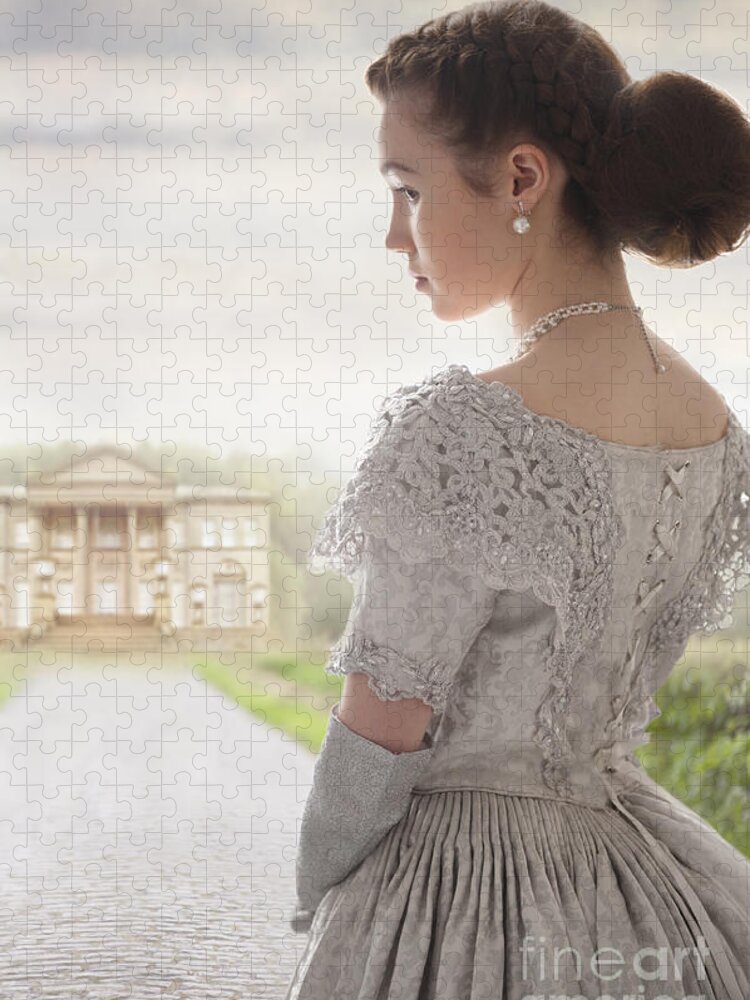Victorian Jigsaw Puzzle featuring the photograph Victorian Woman Approaching A Country Manor House by Lee Avison