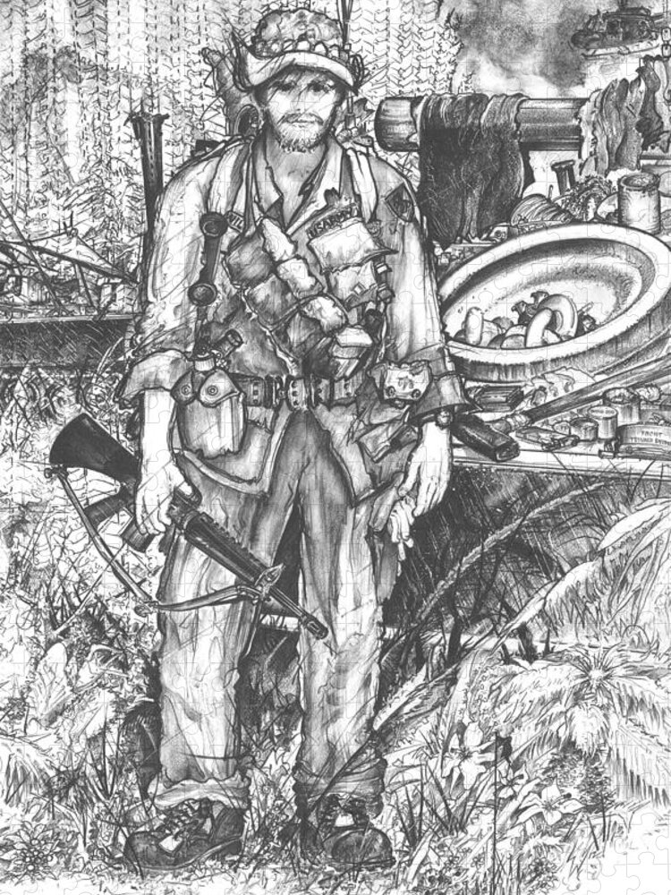Soldier Jigsaw Puzzle featuring the drawing Vietnam Soldier by Scott and Dixie Wiley