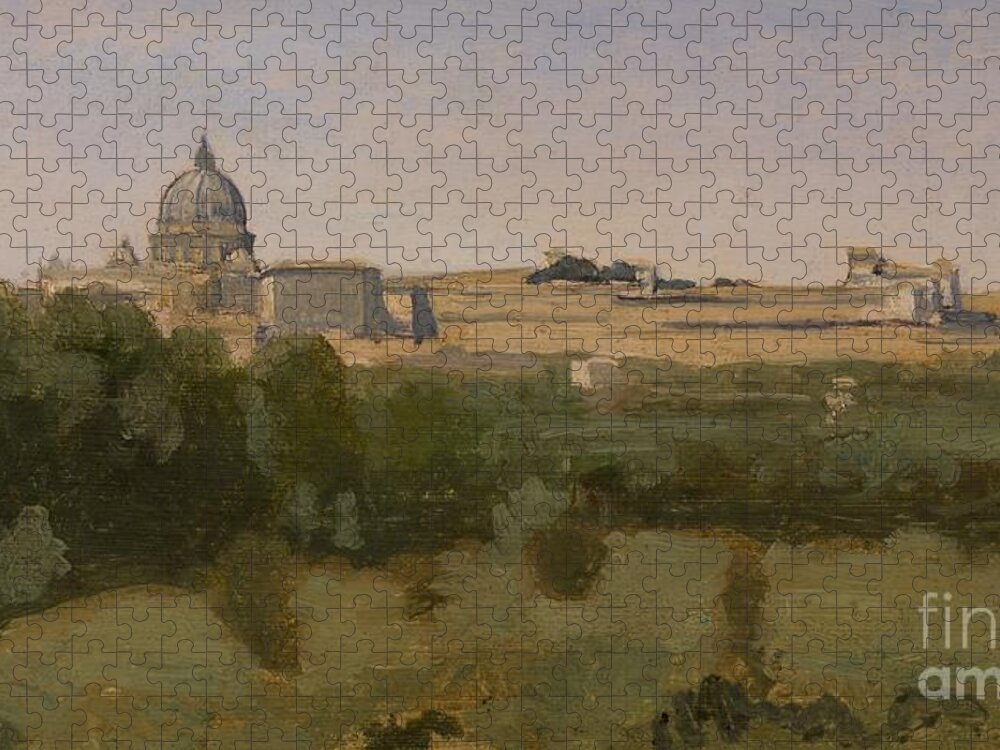 Corot Jigsaw Puzzle featuring the painting View of St Peters, Rome, 1826 by Jean Baptiste Camille Corot