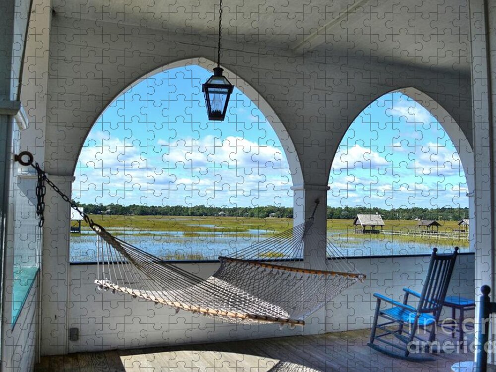 Scenic Jigsaw Puzzle featuring the photograph View Of The Marsh From The Pelican Inn by Kathy Baccari