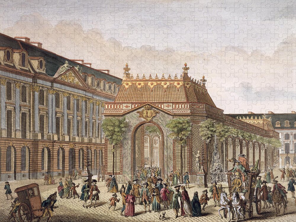 Ball Jigsaw Puzzle featuring the drawing View Of The Place De Louis Le Grand by French School