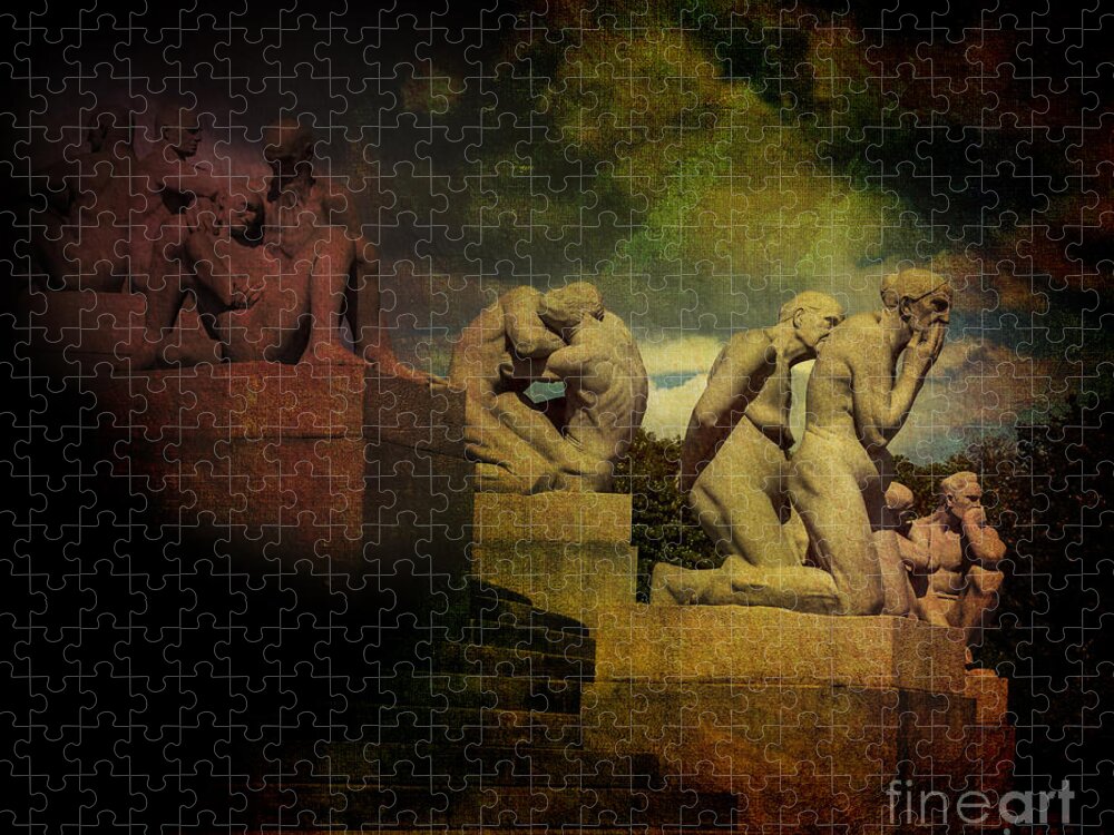Vigeland Oslo Sculpture Garden Jigsaw Puzzle featuring the photograph Vigeland Oslo Sculpture Garden by Angela Stanton