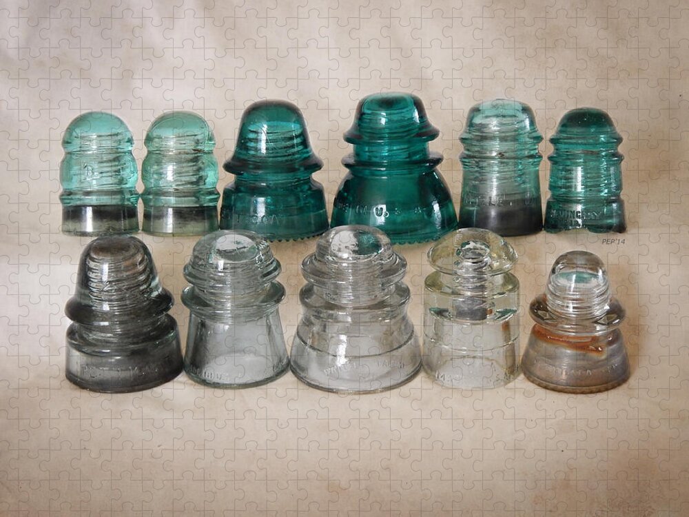 Vintage Glass Jigsaw Puzzle featuring the photograph Vintage Glass Insulators by Phil Perkins