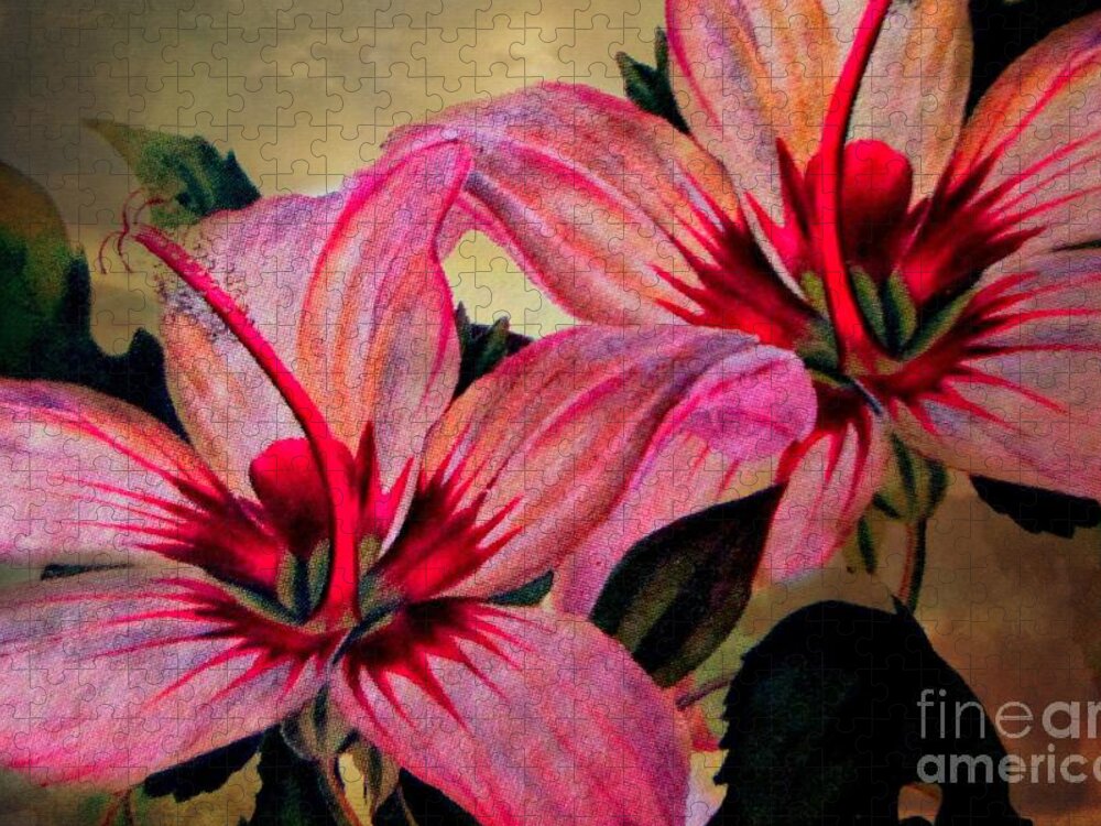 Lily Jigsaw Puzzle featuring the photograph Vintage Painted Pink Lily by Judy Palkimas