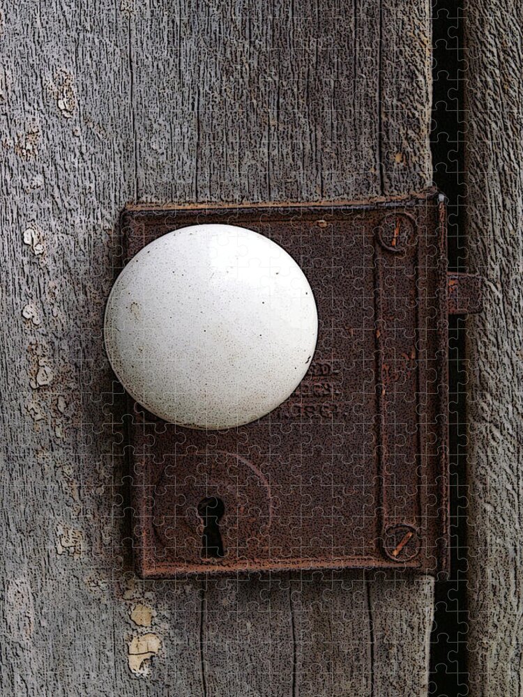 Door Knob Jigsaw Puzzle featuring the photograph Vintage White Doorknob by TnBackroadsPhotos 